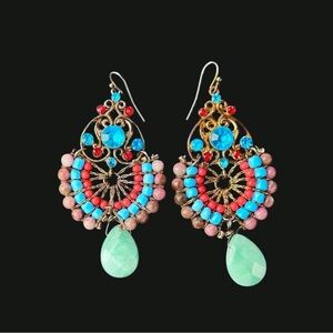 Boho statement earrings multicolor & Jade teardrop